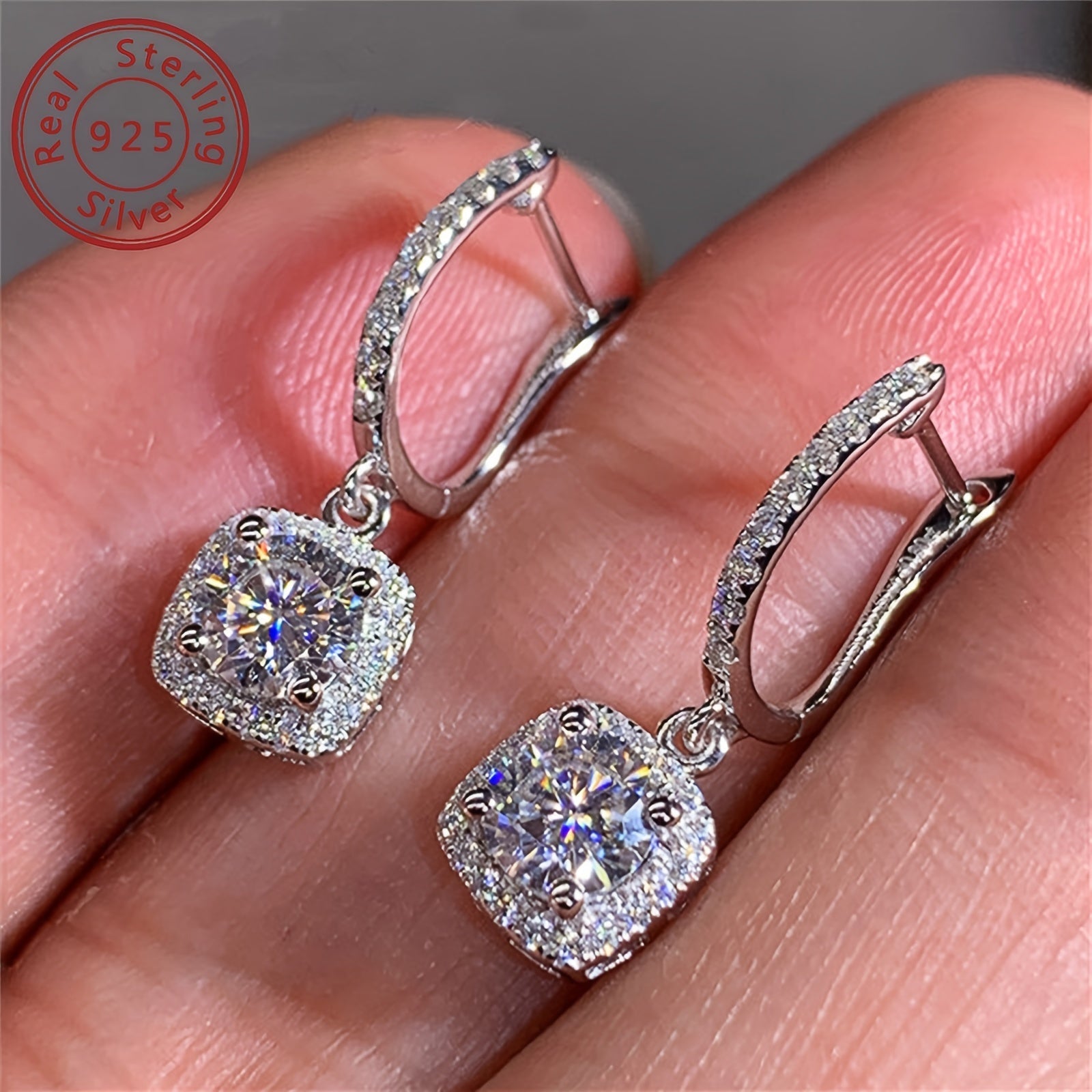 Sterling Silver 18k Gold Plated Moissanite Drop Earrings for Women Engagement Wedding