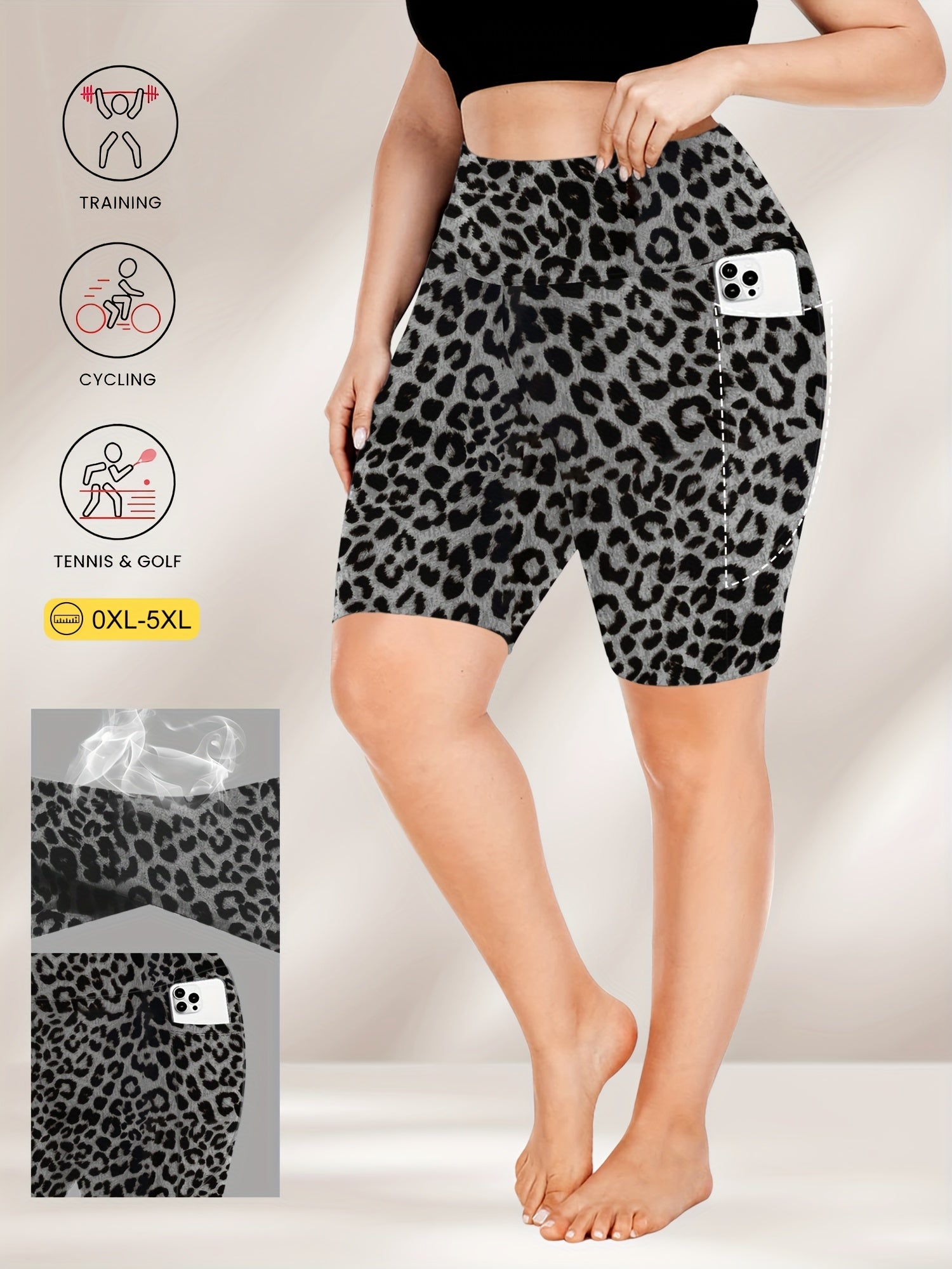 Plus Size Women's High Waist Shorts with Pockets, Stretchy Breathable Fabric