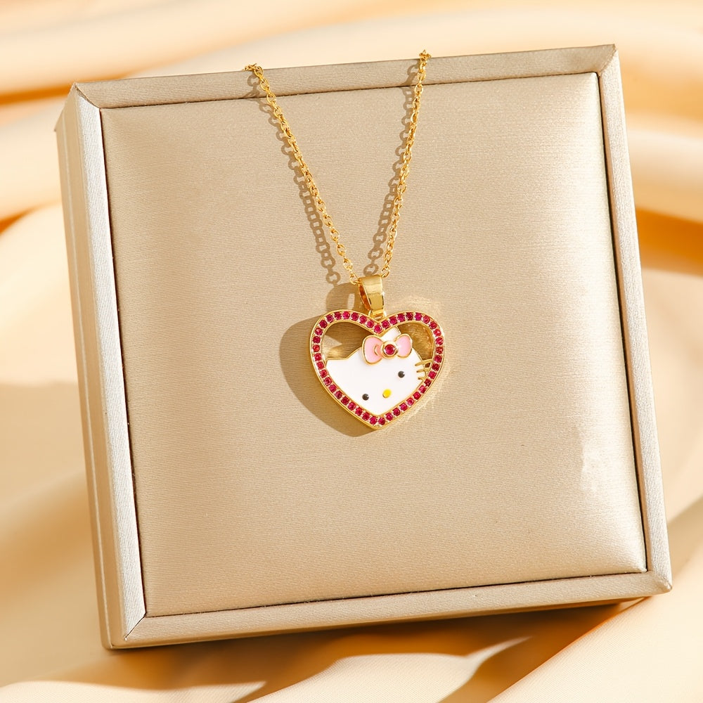 Collar de acero titanio boho con colgante de dibujo animado de Hello Kitty para mujeres