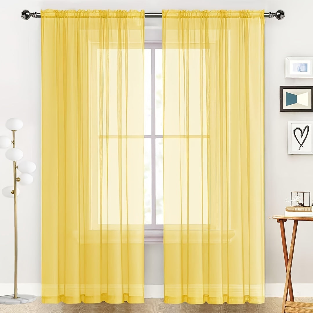 Terylene Gauze Curtains 2-Piece Set Semi-Transparent Light-Filtering Home Decor