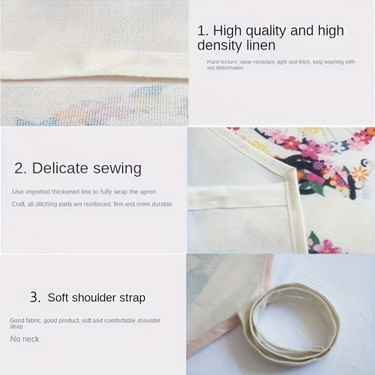 Cute Cat and Strawberry Print Linen Apron Sleeveless Lightweight for Cooking and Baking