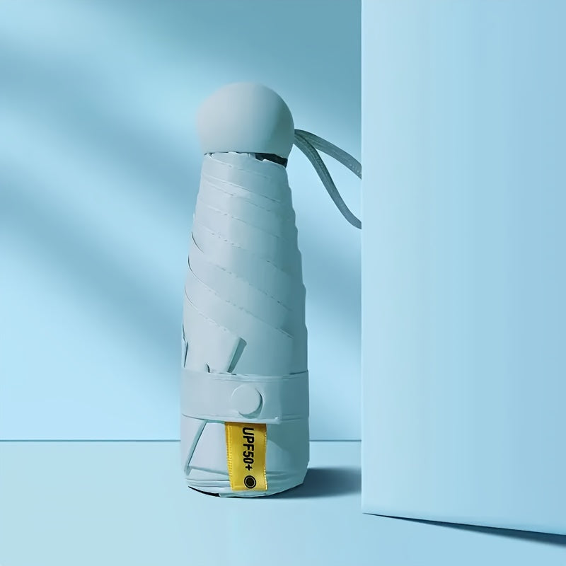 Women's Compact 5-Fold Umbrella Sun-Resistant Fabric 6-Rib Manual Open Plastic Handle