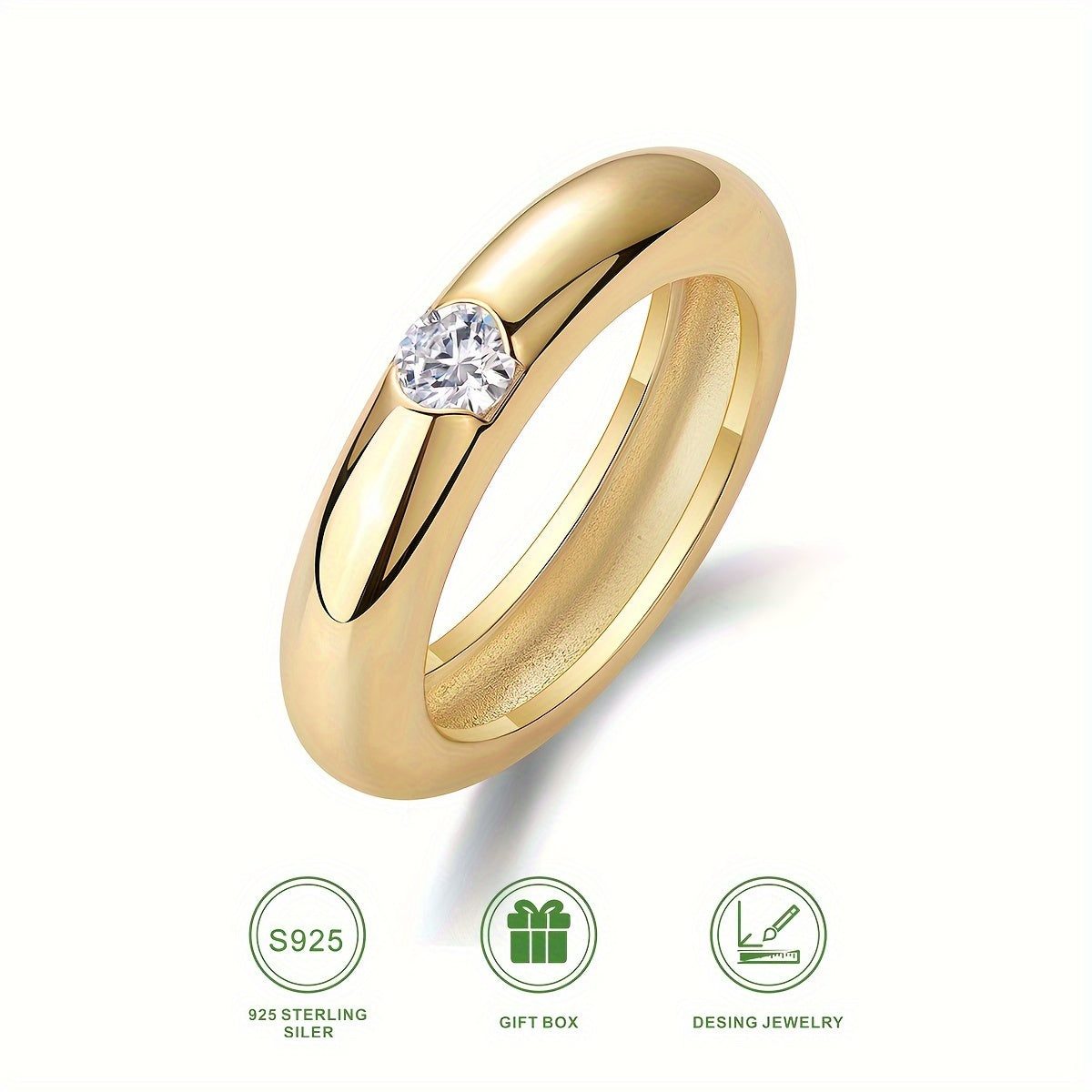 3.0mm Moissanite kumush bilan qoplangan uzuk, 18K oltin detallari bilan, ayollar va erkaklar uchun