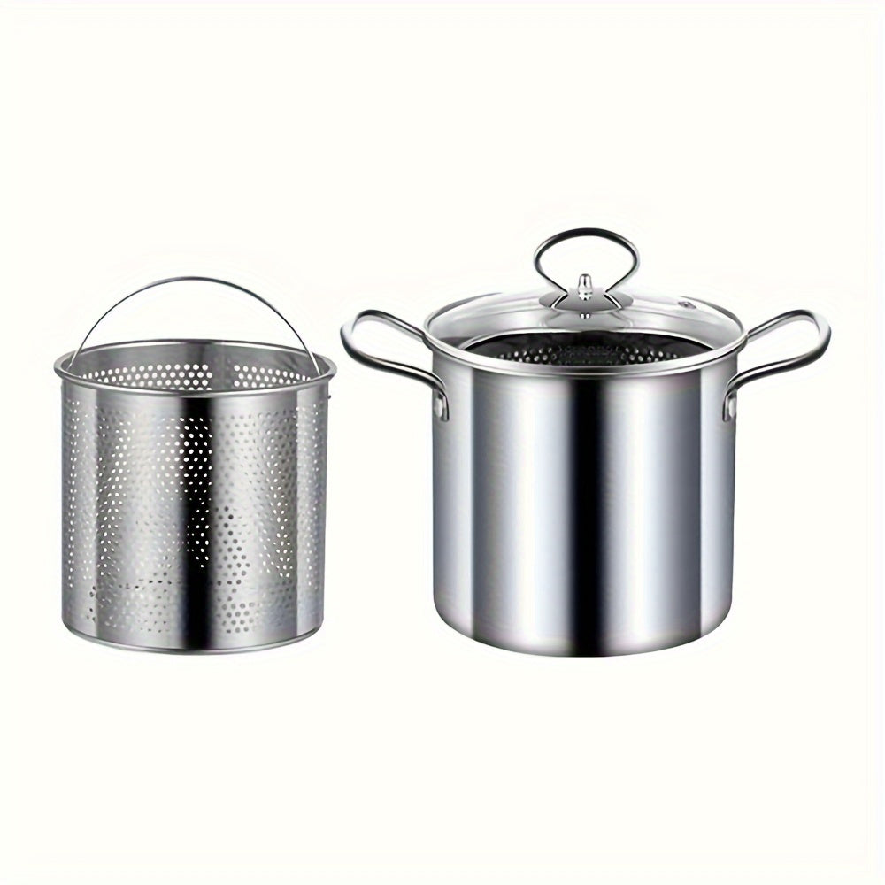 3.5L Stainless Steel Deep Fryer Pot with Basket and Clear Lid