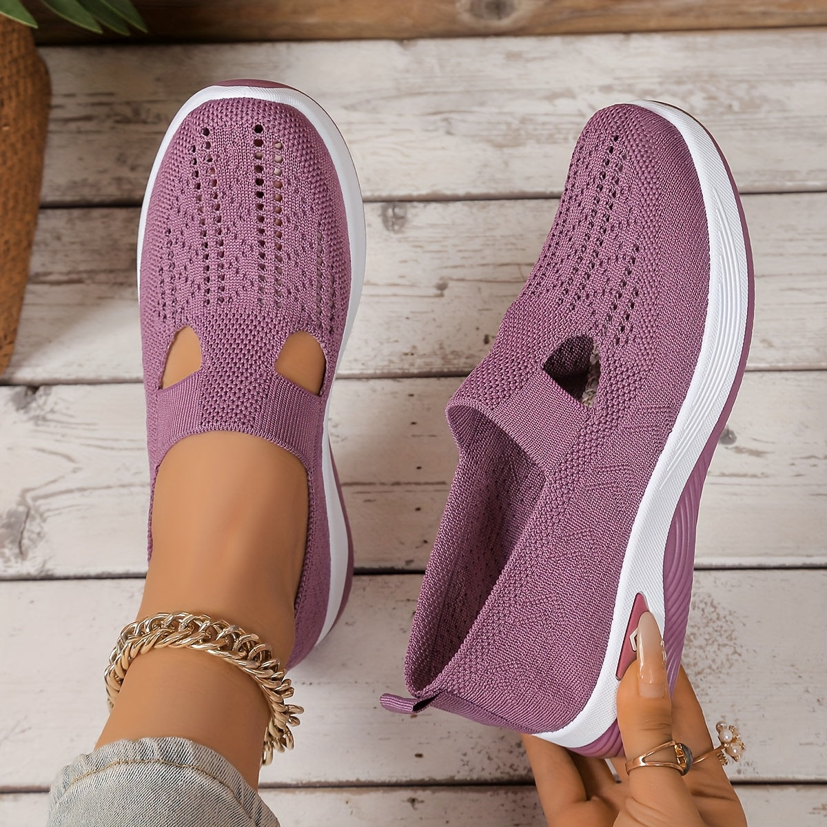 Женские дышащие вязаные плоские туфли casual лоферы с мягкой подошвой
