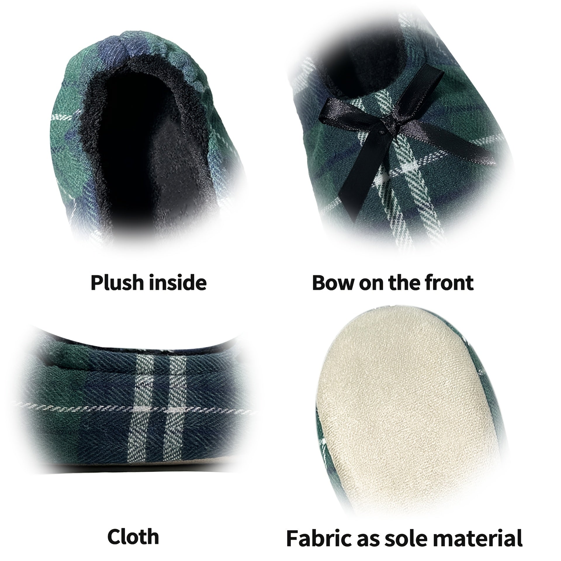 Women's Plaid Ballet Flats with Black Bowknot Casual Slip-On Round Toe