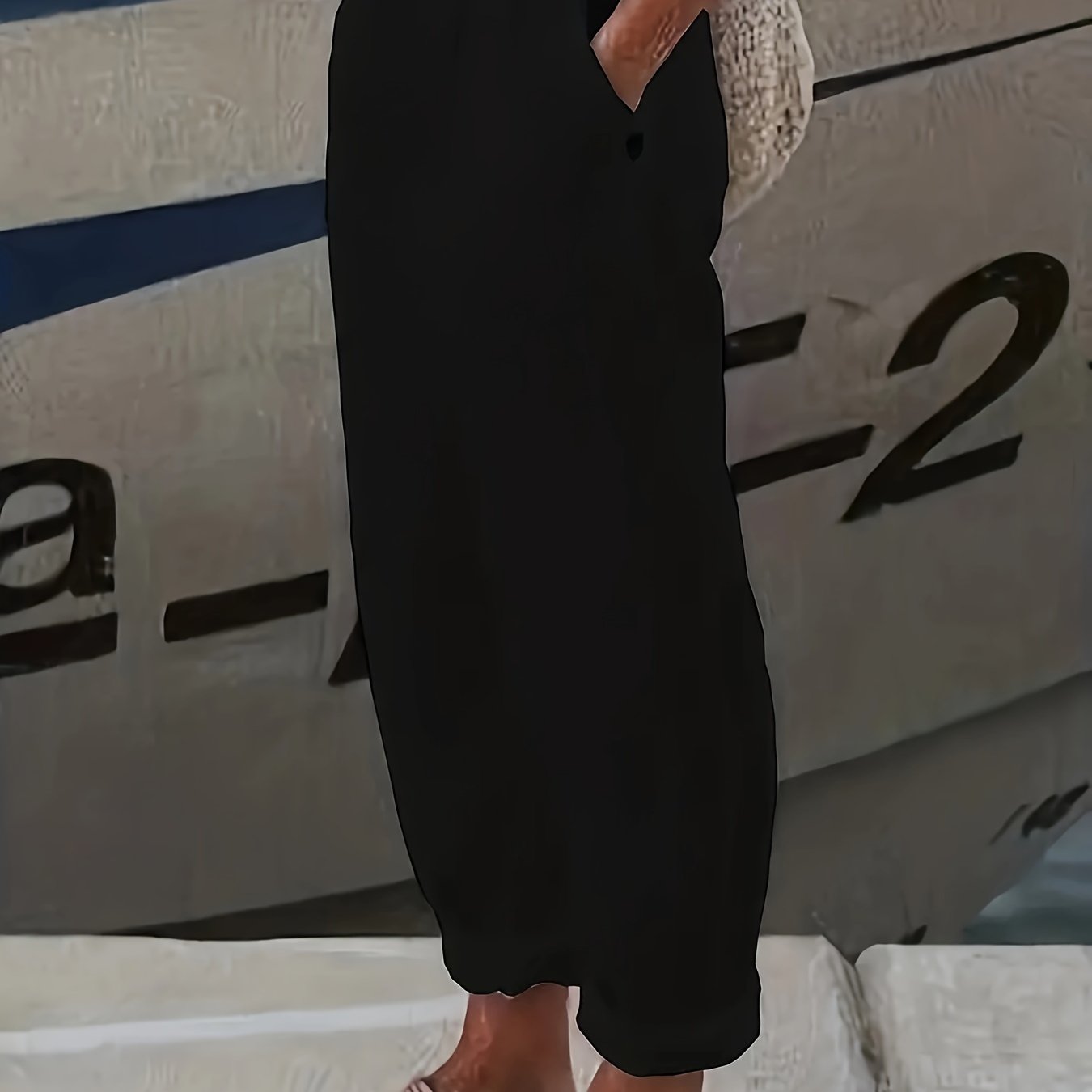 Plus Size Women's Polyester Straight Pants with Slant Pockets for Spring and Summer