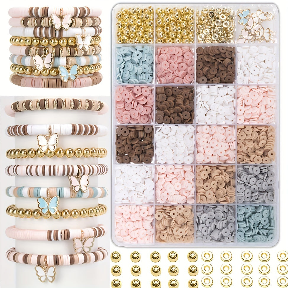Bracelet Making Kit for Kids and Teens with Clay Beads Butterfly Charms and Gold Accents