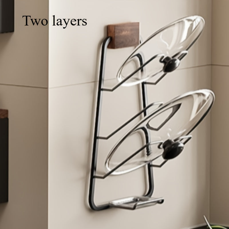 Walnut Wall Mount Storage Rack Space-Saving Kitchen Organizer