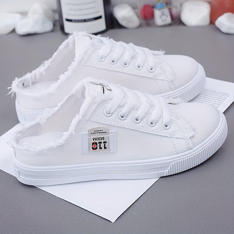Solid Color Canvas Sneakers for Women with Platform Sole and Round Toe