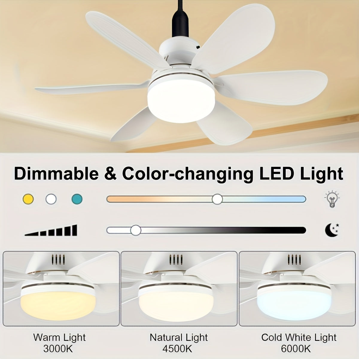 E27 Smart Home Ceiling Fan Light with Remote Control for Indoor Rooms