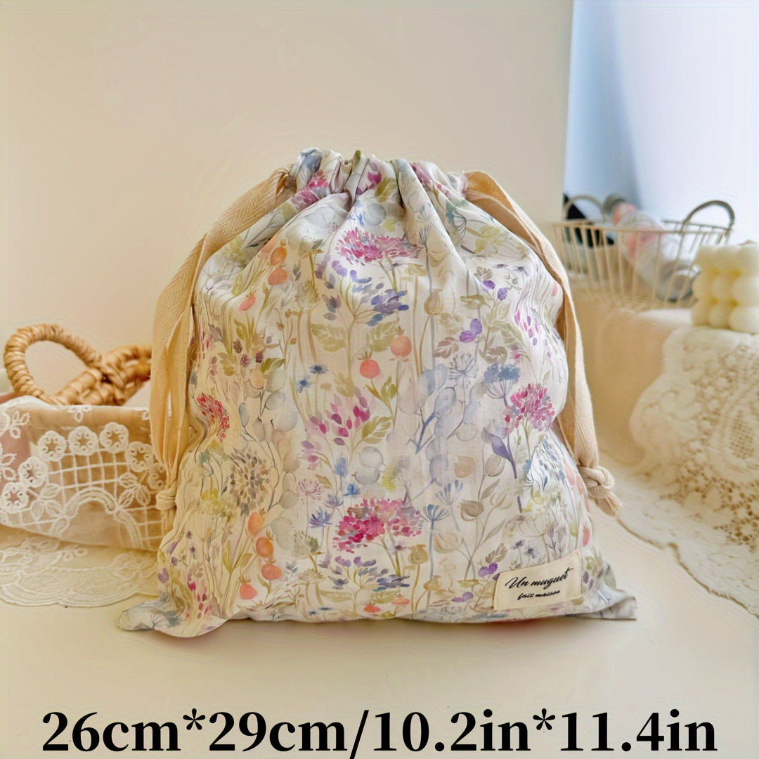 Embroidered Bowknot Drawstring Storage Bag for Travel Jewelry Cosmetics Diaper Organizer