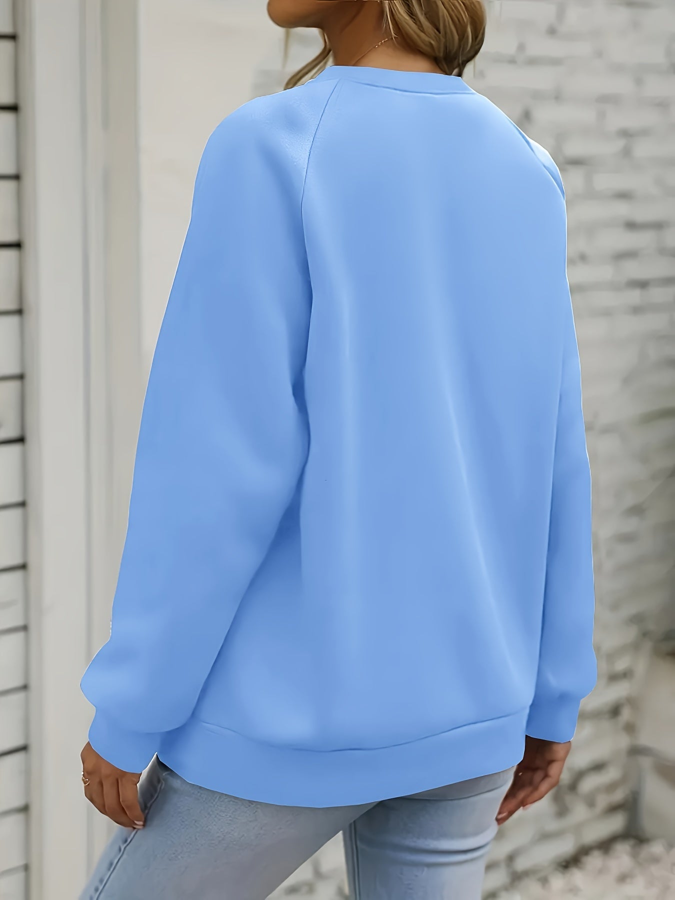 Sudadera de punto de color sólido para mujer con cuello redondo, poliéster y spandex, otoño e invierno