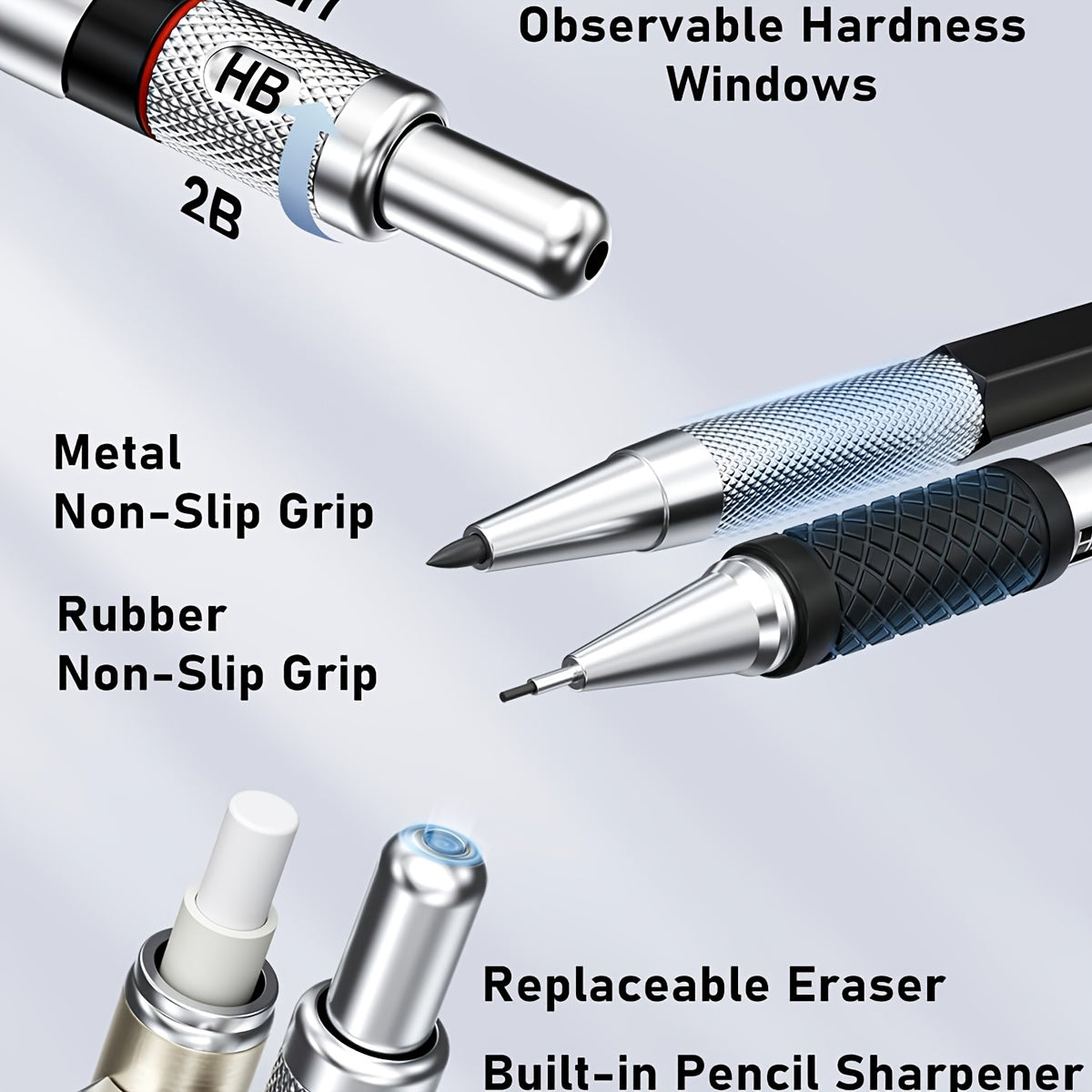 Rasm chizish va eskiz uchun 25 ta san'at to'plami, mexanik qalamlar, grafit tutqichlar va quti bilan