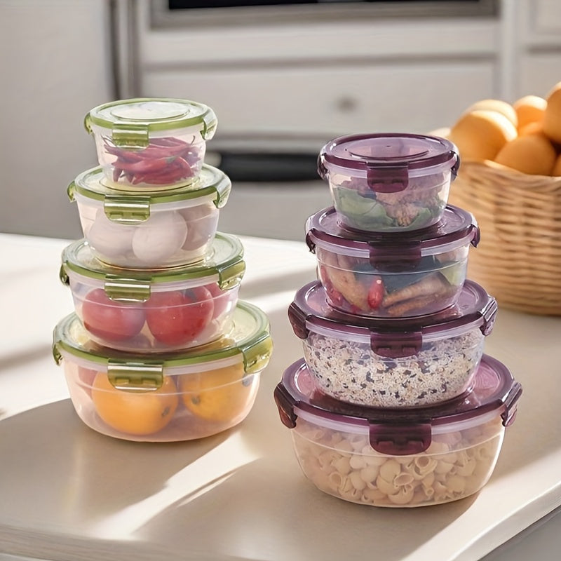 Set of 4 Plastic Food Storage Bowls with Lids Microwave Safe Reusable Kitchen Containers