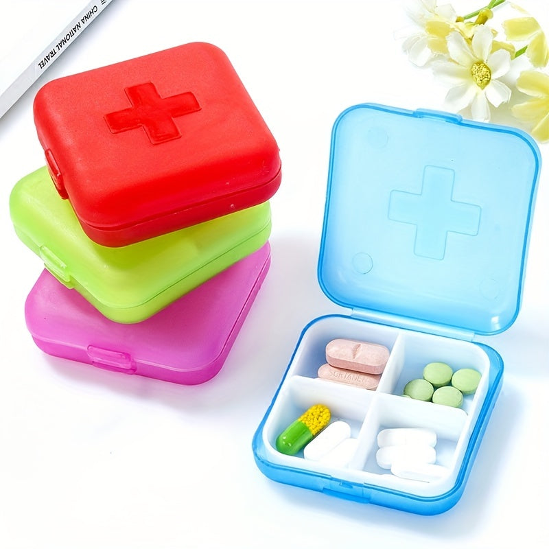 Small Portable Pill Box Four-Compartment Travel Organizer Storage Container