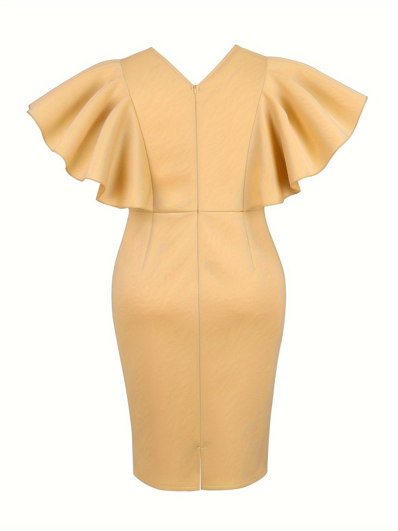 Plus Size Solid Flutter Sleeves Bodycon Dress V-Neck Knee Length Party Wear