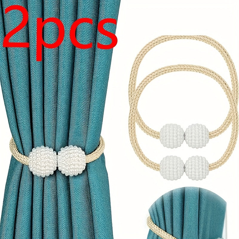 Set of 4 Vintage Magnetic Curtain Clips No-Punch Pearlized Holdbacks for Windows