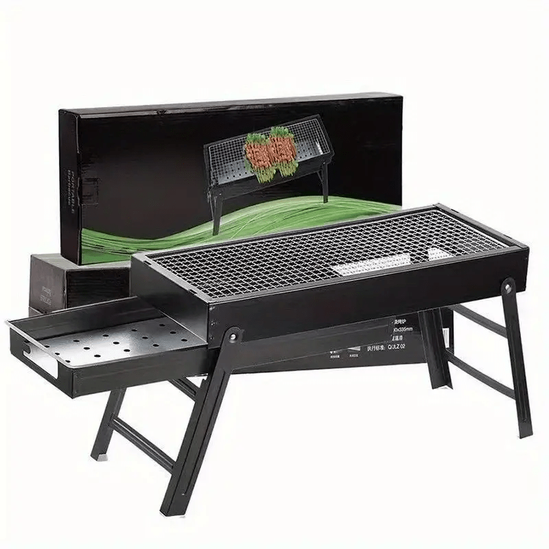 Портативный гриль-барбекю с открытым пламенем, регулируемые ножки, прочная металлическая рама для приготовления на открытом воздухе