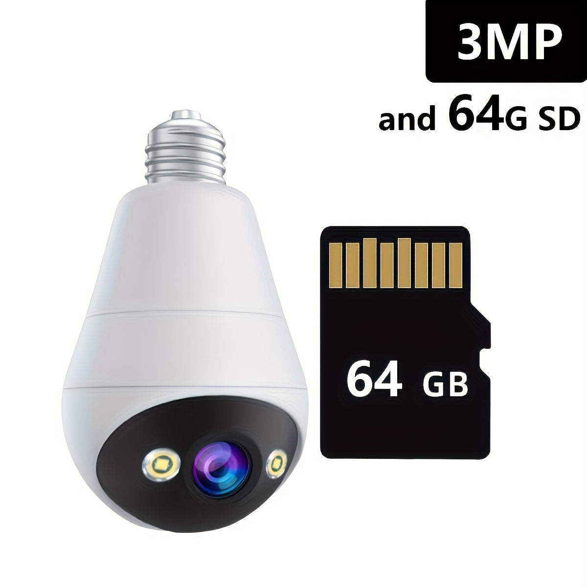 Smart HD WiFi Camera with Built-in Light 3MP E27 Bulb Night Vision Audio Alarm for Home Security