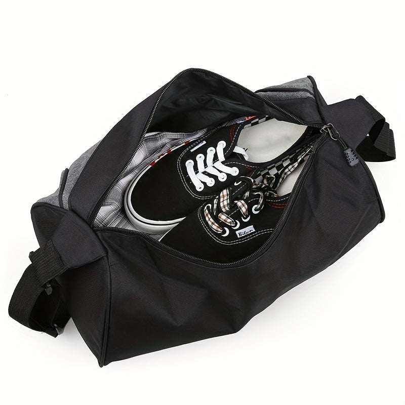 Men's Nylon Travel Duffel Bag with Letter Print Black Gray Crossbody Gym Weekend