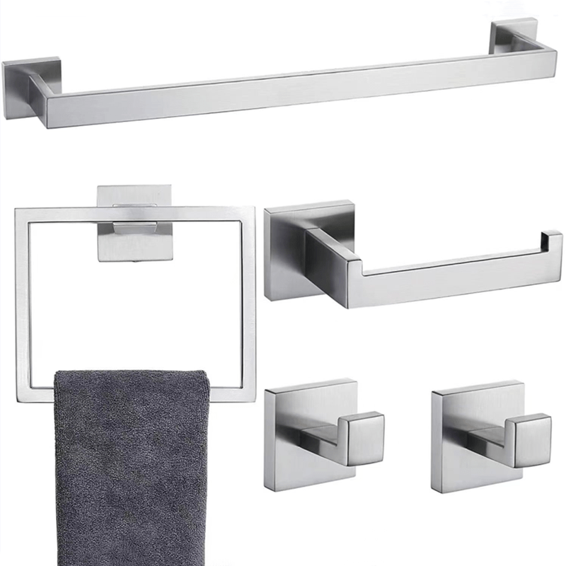 5-Piece Bathroom Hardware Set Matte Black Stainless Steel Brushed Nickel Gold Includes Towel Bar Towel Ring Toilet Paper Holder Towel Hooks