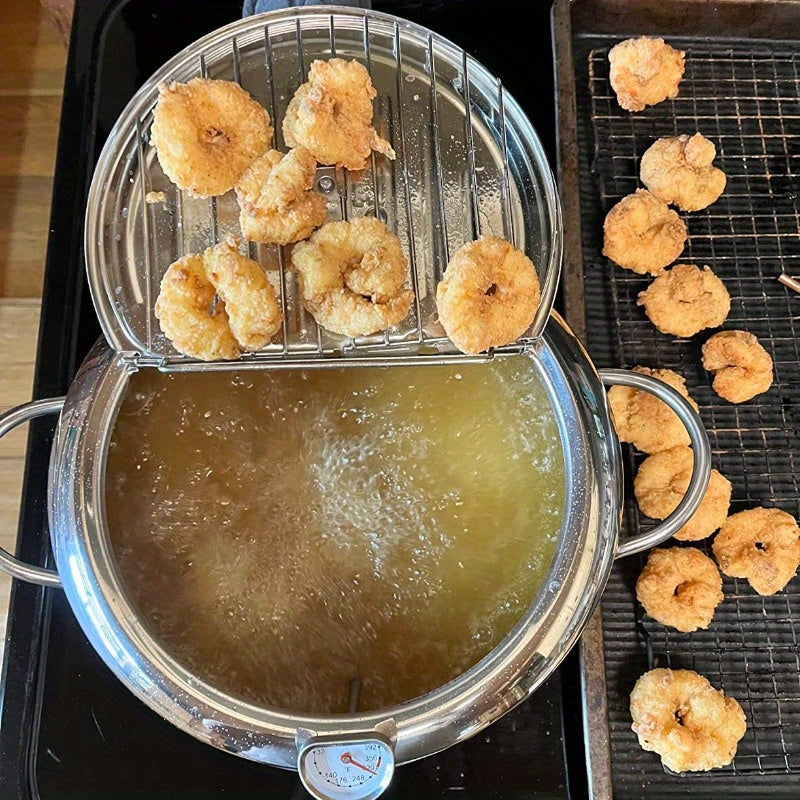 Tuproq qovurish panasi 19.99cm, zanglamaydigan po'lat, termometr bilan qopqog'i, tomchi qopqog'i, friz, qisqichbaqa, qanotlar uchun drip rack