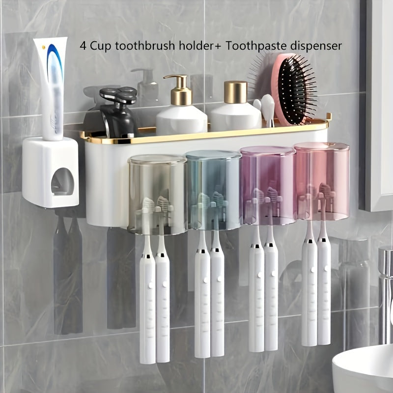 Wall-Mounted Toothbrush Holder Set with Adhesive for Easy Installation Bathroom Organizer for Toothbrushes Toothpaste Razor and Cups