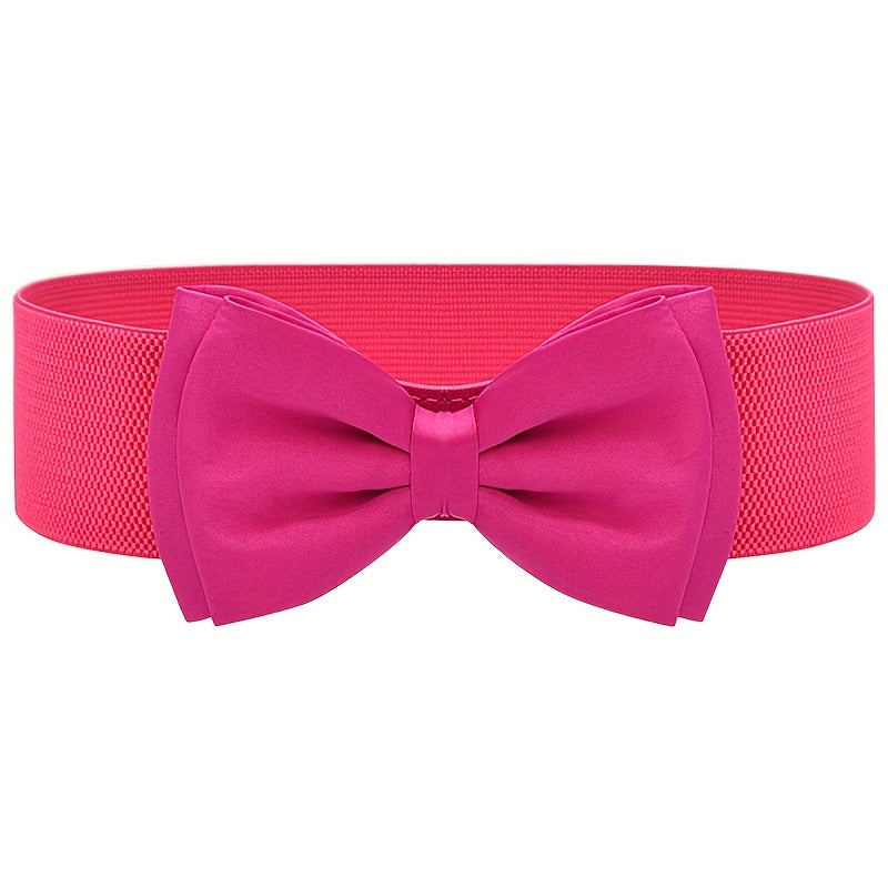 Women's Dress Coat Girdle with Candy-Colored Bowknot Wide Belt and Elastic Waistband