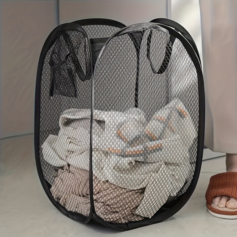 Foldable Mesh Laundry Basket with Handles Lightweight Durable Fabric for Bathroom Bedroom Laundry Room