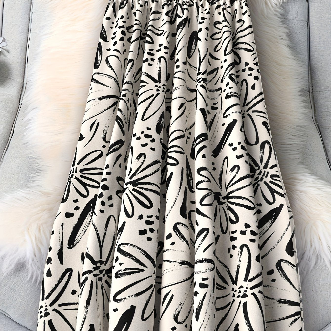 Plus Size Women's Mid-Length Skirt Elastic Waist Floral Print Summer Fashion