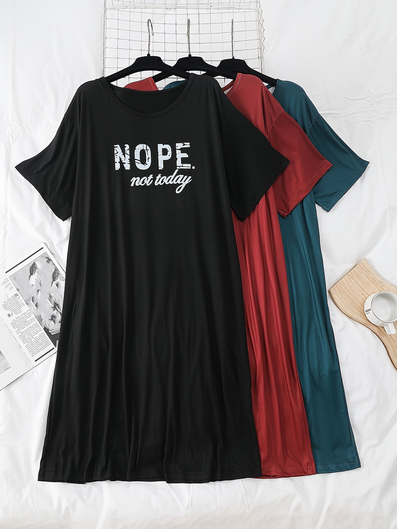 Women's Plus Size Polyester Casual T-Shirt Sleep Gown Set of 3