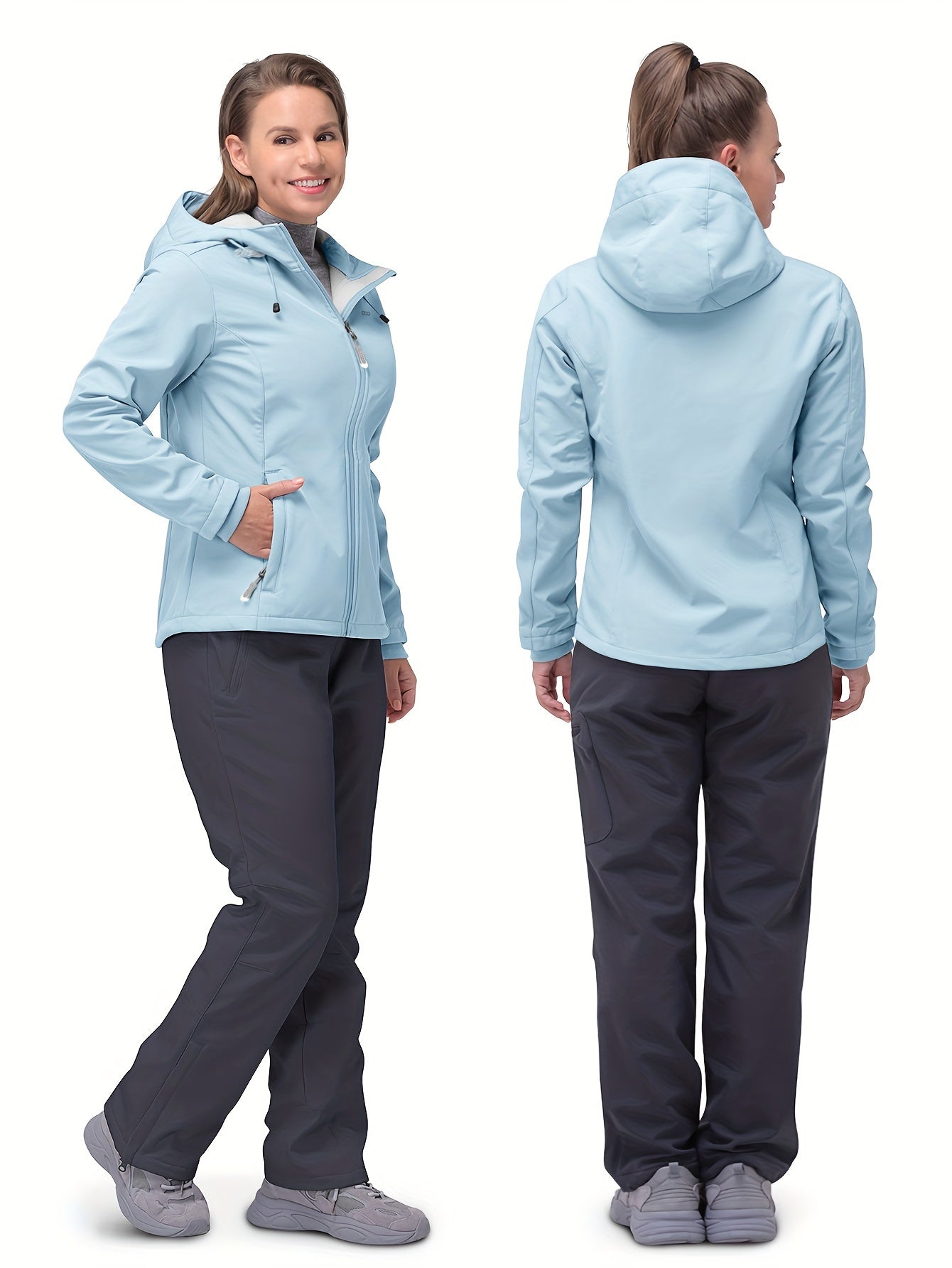 Women's Softshell Windproof Hooded Jacket Fleece Lined Warm Lightweight Outdoor
