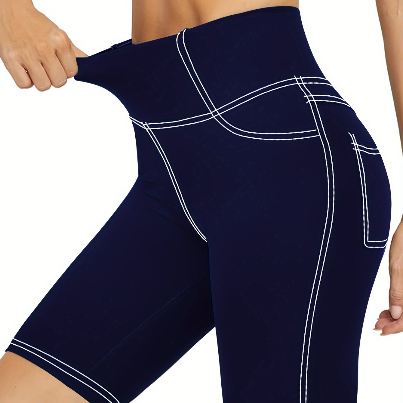 Plus Size Women's Denim Shorts High-Waisted Summer Casual Navy Blue