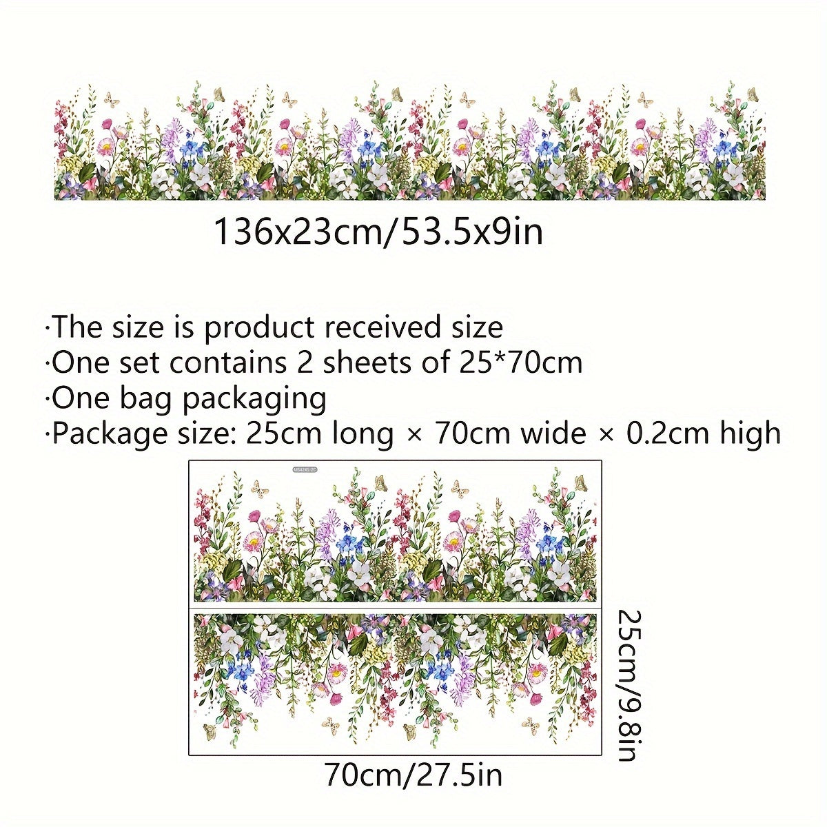 Pair of Plant and Flower Pattern Self-Adhesive Wall Decals for Home Decor Removable Wall Stickers