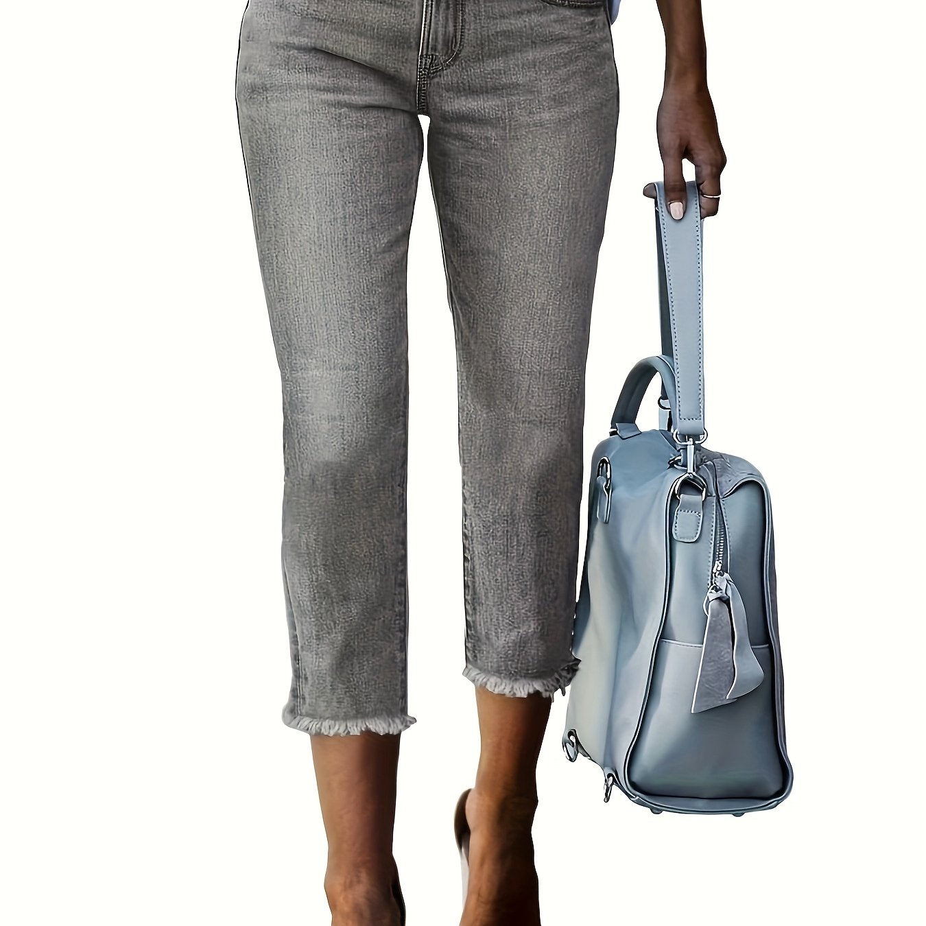 Pantalones capri de mezclilla elástica para mujer talla grande gris vaqueros ajustados casuales de verano