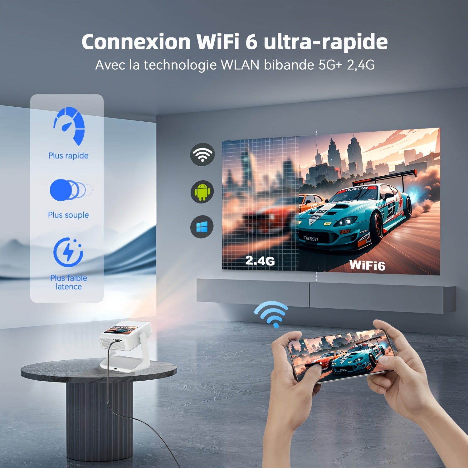 Home Theater Projector 4K Touchscreen Android 12 Portable HD 400 ANSI Brightness