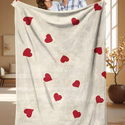 Red Heart Pattern Throw Blanket Cozy Polyester Coral Fleece for Couch Bed Camping