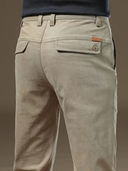 Pantalones de vestir para hombre color caqui de algodón y spandex, corte clásico, casual de negocios, primavera y otoño