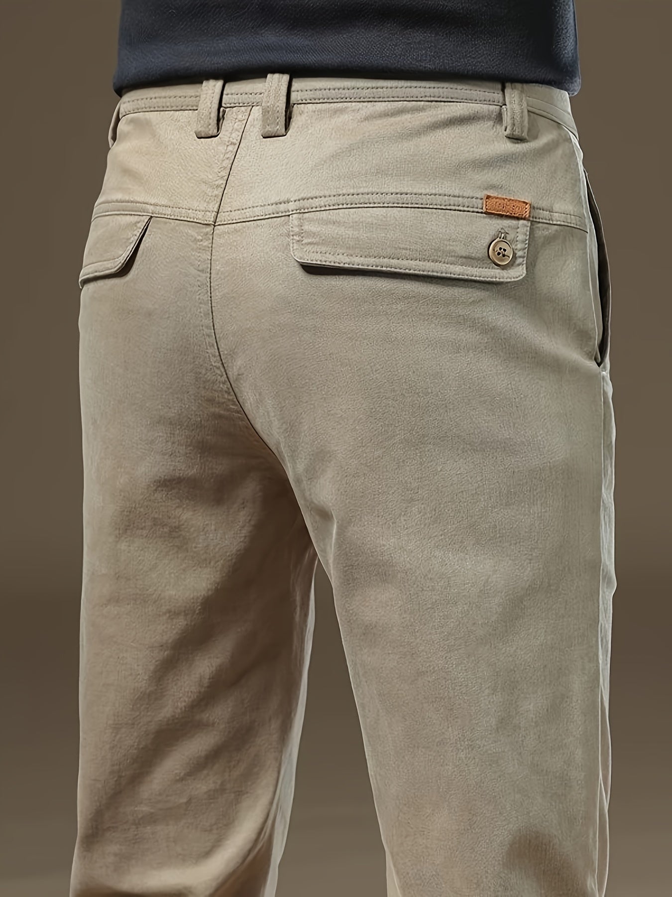 Pantalones de vestir para hombre color caqui de algodón y spandex, corte clásico, casual de negocios, primavera y otoño