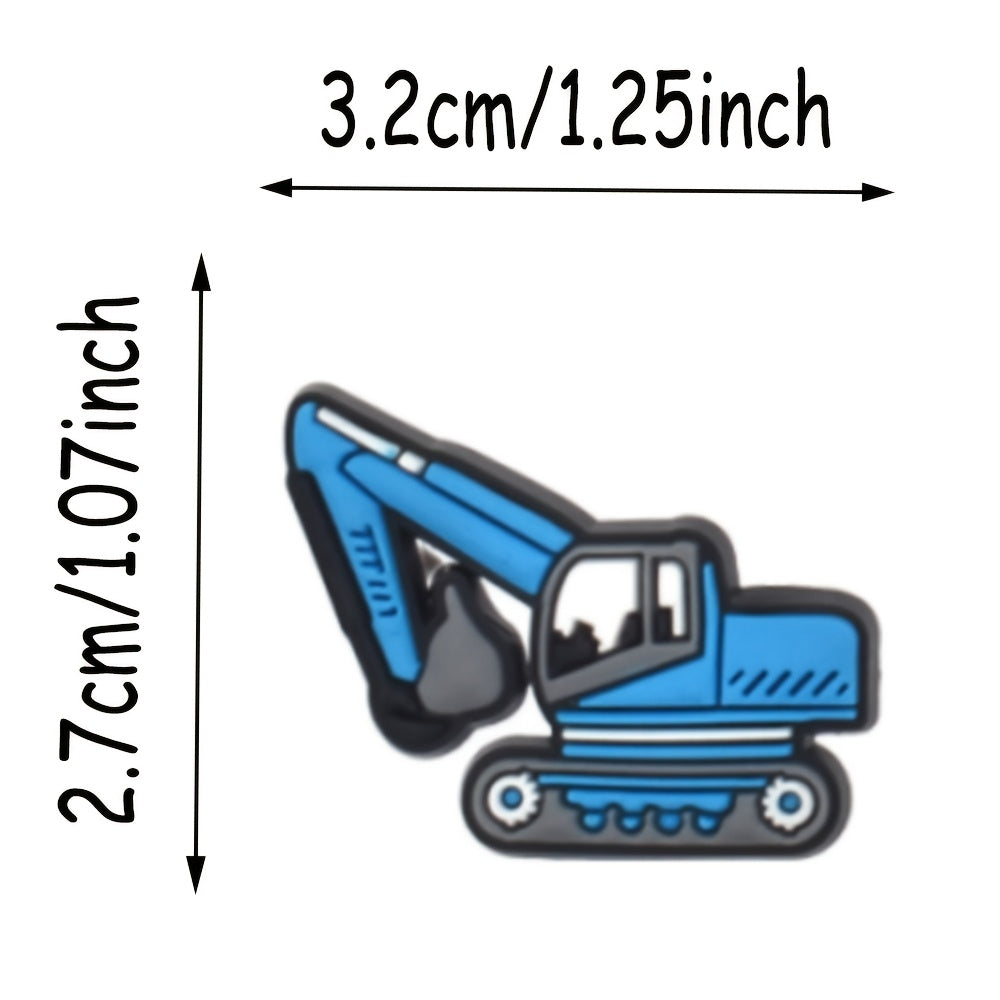 15pcs Soft PVC Construction Vehicle Shoe Charms for Sandals and DIY Accessories