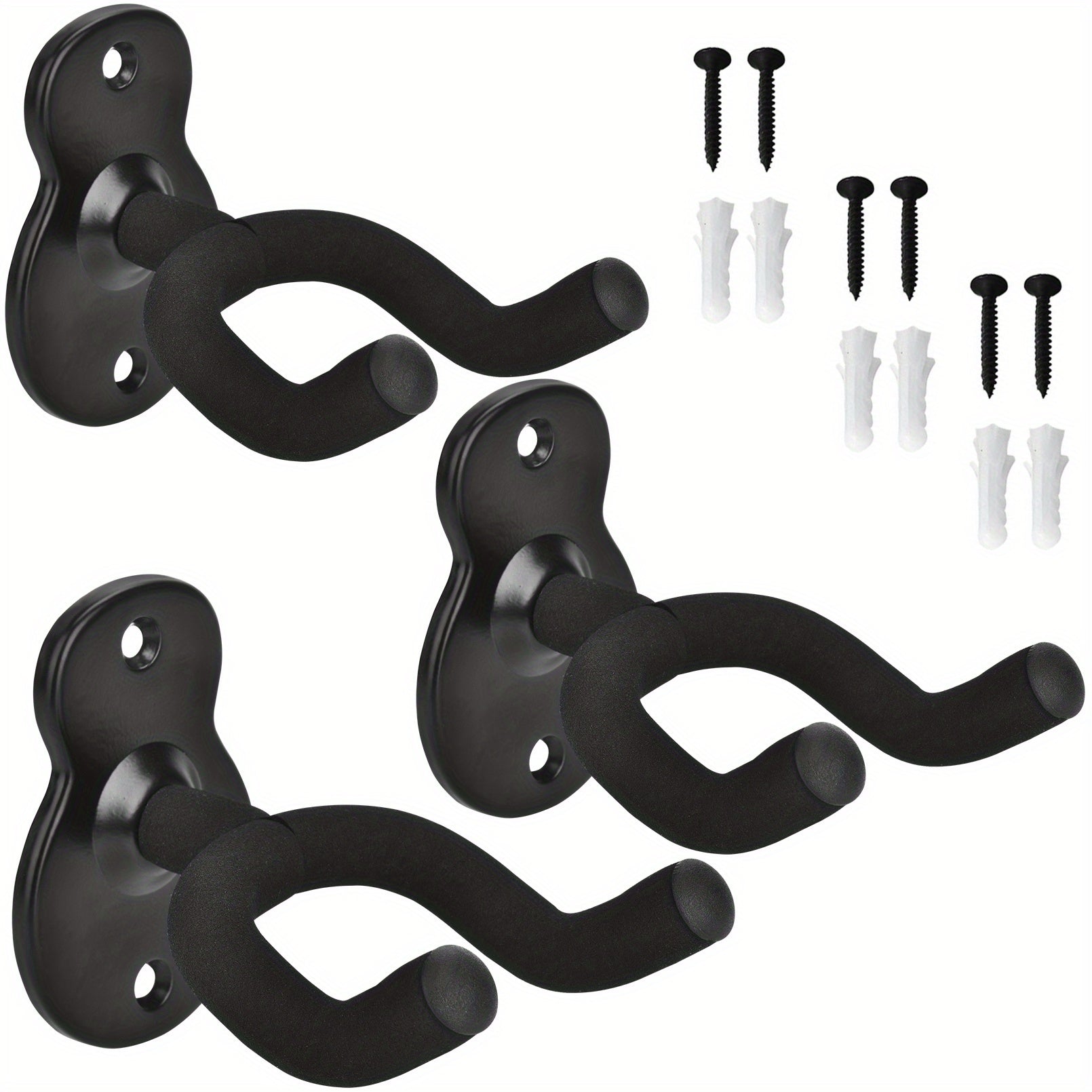 Wall Mounted Guitar Hooks Pack of 2 3 or 4 Black Iron Wall Mount for Folk Bass Electric Classical Guitars