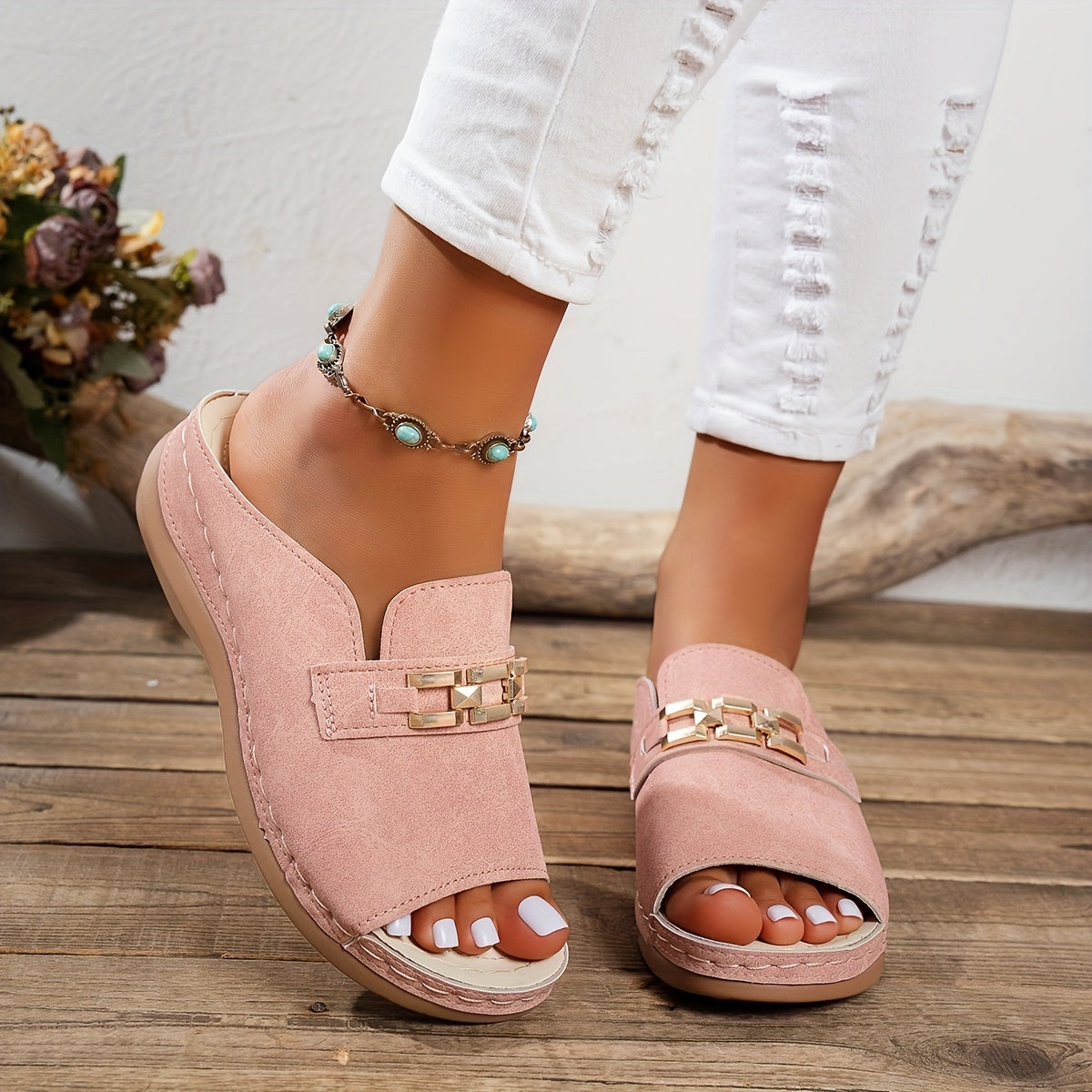 Women's Slip-On Sandals Open Toe Flat Heel Casual Summer Shoes