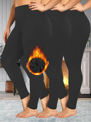 Leggings de talla grande para mujer con cintura alta y forro de felpa para otoño e invierno cálido