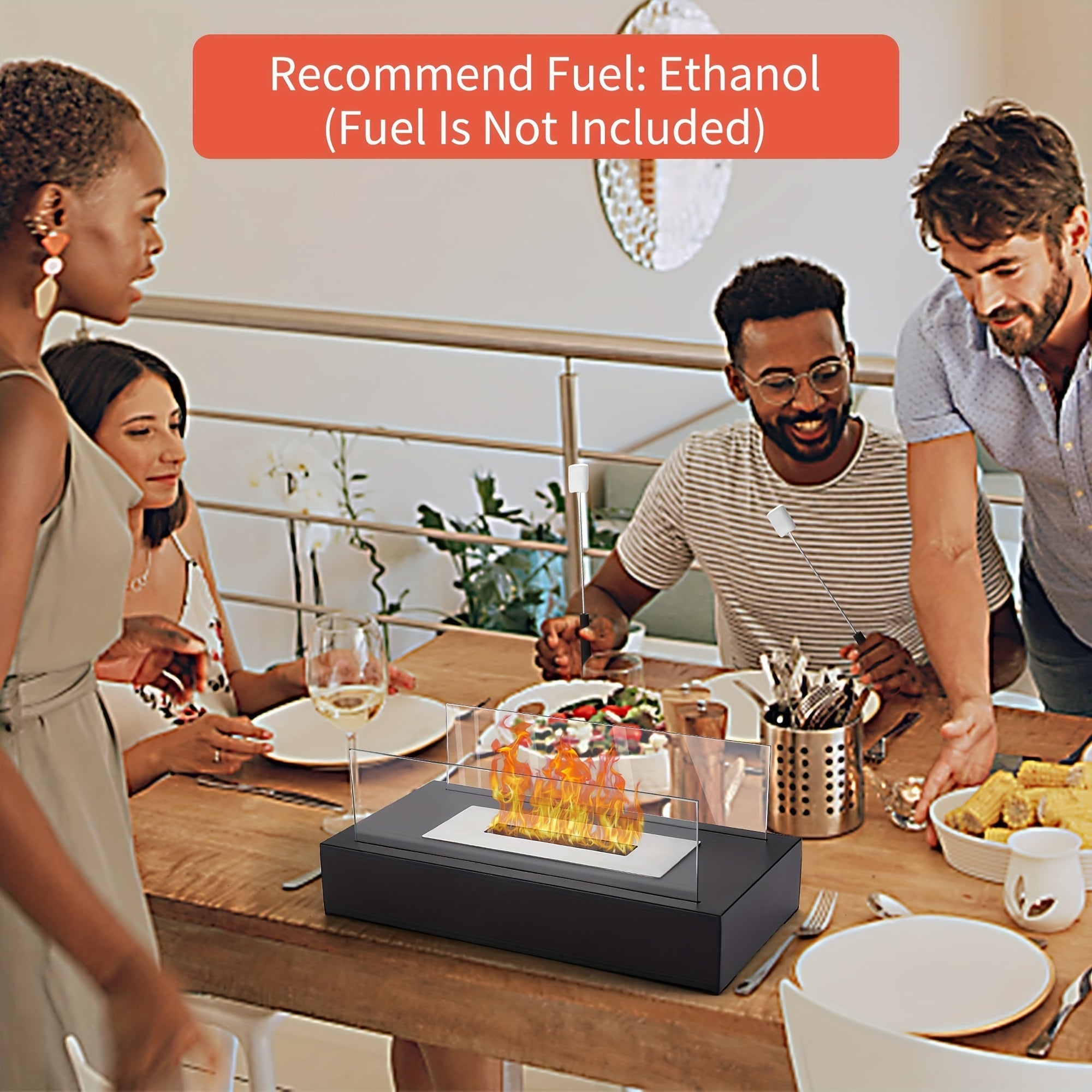 Rectangular Bioethanol Tabletop Fire Pit Portable Outdoor Camping Fireplace