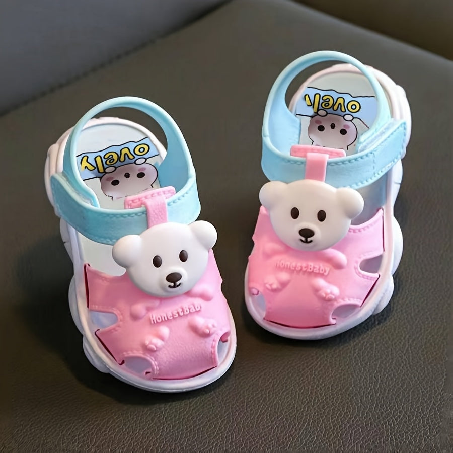 Unisex Toddler Cartoon Bear Sandals PVC Non-Slip Adjustable Indoor Outdoor