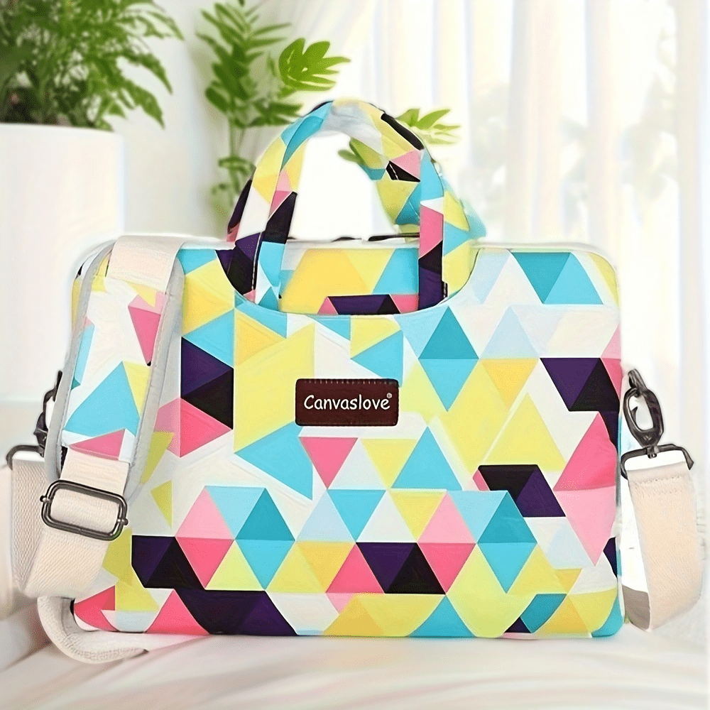 Water-Resistant Canvas Laptop Bag with Rose Pattern and Adjustable Shoulder Strap