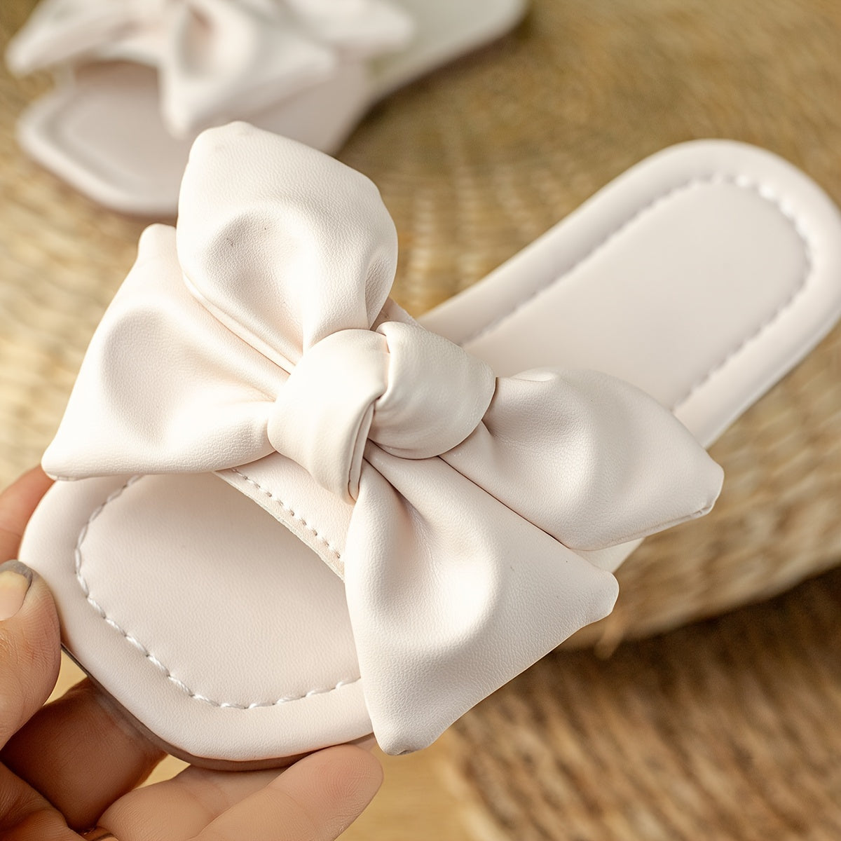 Girls' Slippers with Bowknot Solid Color Indoor Outdoor PU TPR Lightweight