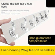 6-Hook Transparent Adhesive Wall Mount Hooks for Clothes Hats Bathroom Storage