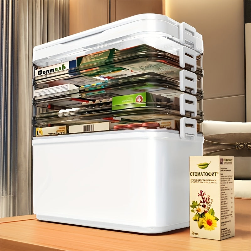 Large Capacity Multi-Layer Waterproof Plastic Medicine Organizer with Handle for Travel and Home